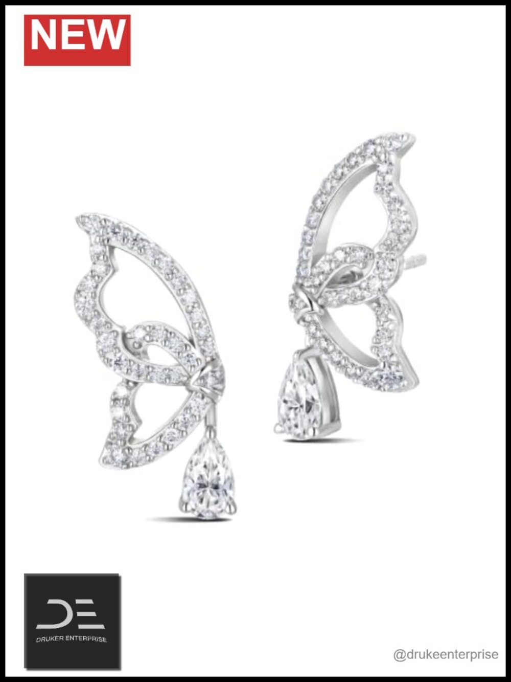Moissanite Butterfly Half Wing Stud Earrings 925 Sterling Silver Gold Plated